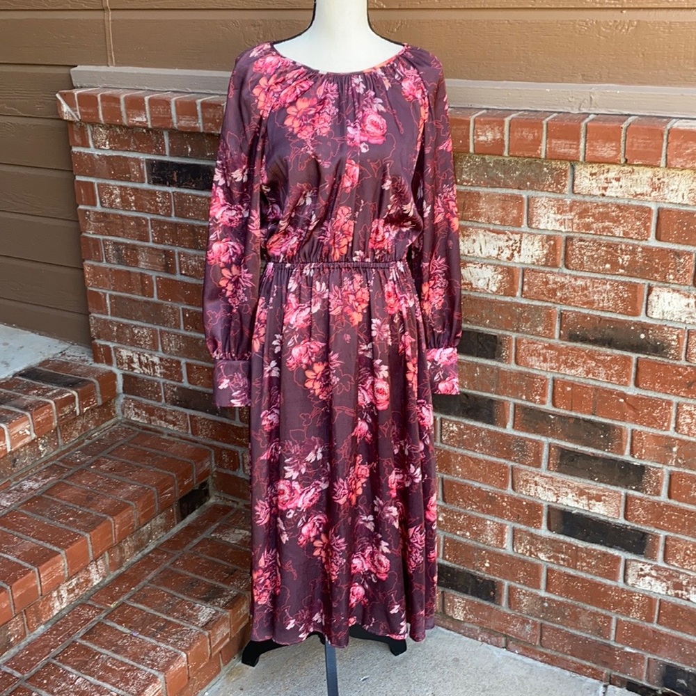 Alex Marie Tonya Wine Floral Long Sleeve Dress